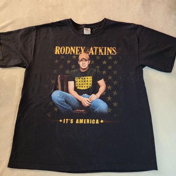 Gildan Rodney Atkins It's America Tour Tee Black 2 Sided Graphics Size Large - Picture 1 of 8